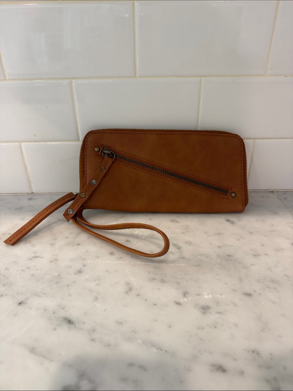 Free People Zip Around Wallet in Cognac Brown